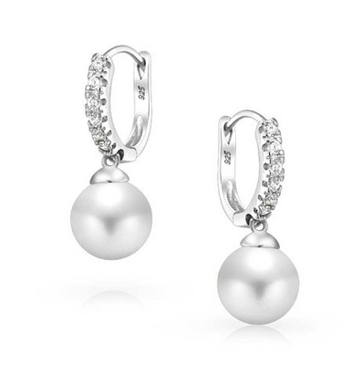10mm Pearl Cubic Zirconia Dangle oorbellen OEM CZ Dangle Drop oorbellen