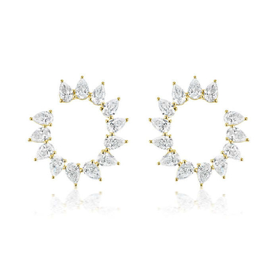 Unieke tranen gesneden CZ stud oorbellen in Rhodium geplatte halve cirkelvorm voor vrouwen