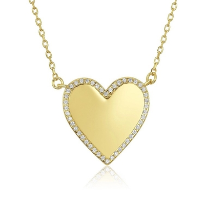 Witte CZ Hart Ketting 16" Gepersonaliseerde Liefde Hart Ketting