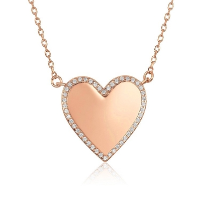 Witte CZ Hart Ketting 16" Gepersonaliseerde Liefde Hart Ketting