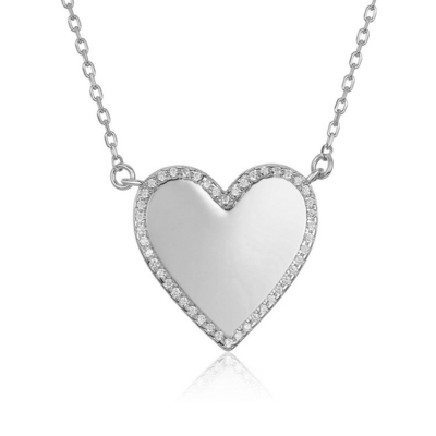 Witte CZ Hart Ketting 16" Gepersonaliseerde Liefde Hart Ketting