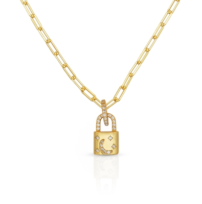 18K gouden medaillon hanger Pave witte CZ Link keten ketting ketting voor verloving