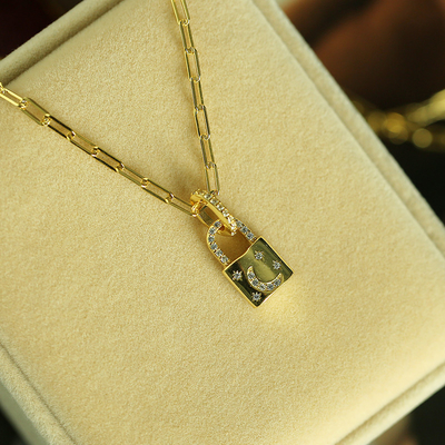 18K gouden medaillon hanger Pave witte CZ Link keten ketting ketting voor verloving