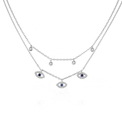 Dubbele laag Evil Eye Bezel Set Diamant Ketting Vrouwen Bezel Set Hangers