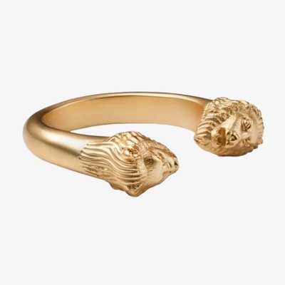 Verstelbare Mens Lion Head Ring 18K Gold Grootte 5 - Grootte 10 Messing Lion Ring