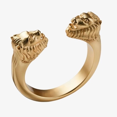 Verstelbare Mens Lion Head Ring 18K Gold Grootte 5 - Grootte 10 Messing Lion Ring