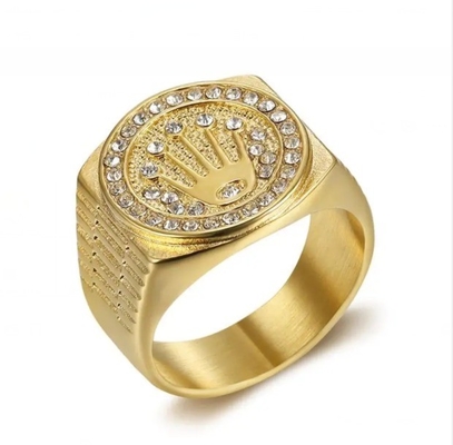 Kroon 18K Goud geplatte Ring Vierkante Unisex Hand Wit Kristal Koppel Ring