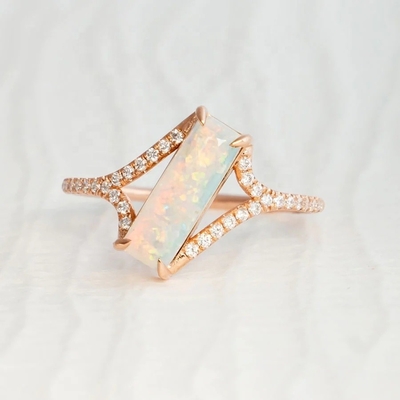 Baguette gesneden opalen sneeuwbaan ring maat 4 maat 10 925 Sterling zilver ring