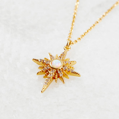 Opal goud geplatte Starburst hanger ketting 925 Starburst ketting zilver
