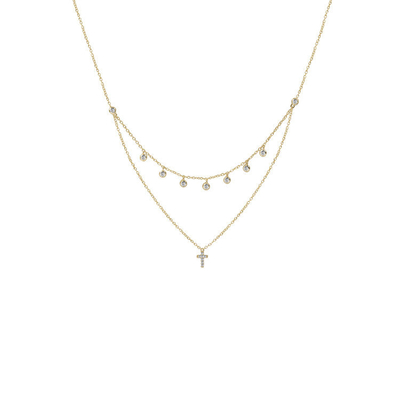 Tweelaagse bezel set Diamanten kruis hanger Rhodium goud geplatte ketting ketting ketting