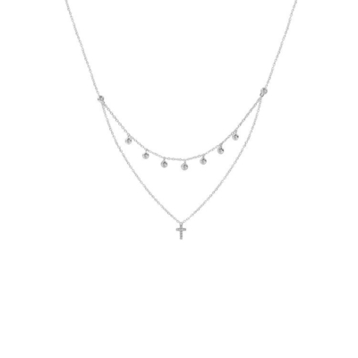 Tweelaagse bezel set Diamanten kruis hanger Rhodium goud geplatte ketting ketting ketting
