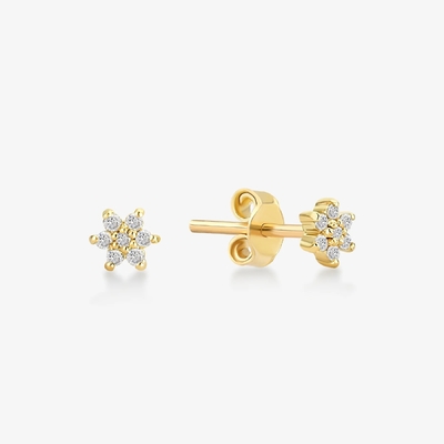 925 Sterling zilver Handgemaakt 18K Goud Geplatte Simply White CZ Flower Magnetic Ohrring