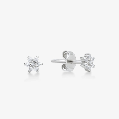 925 Sterling zilver Handgemaakt 18K Goud Geplatte Simply White CZ Flower Magnetic Ohrring
