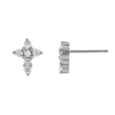 18K verguld Micron Pave Cross Stud oorbel in 925 Sterling zilver voor meisjes