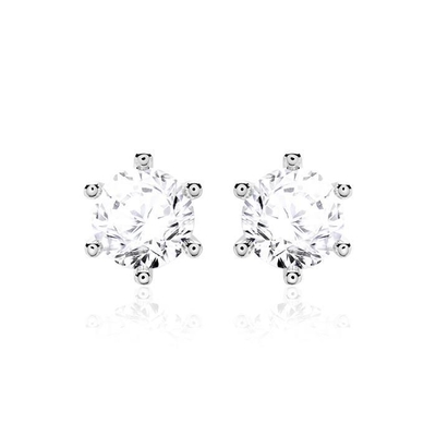 Zes klauwen witte CZ stud oorbellen 925 Sterling zilver 18K kubische Zirconia stud oorbellen