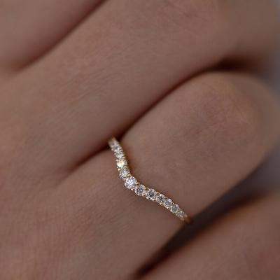 925 Sterling zilver gebogen diamant CZ Verlovingsring Stack trouwband