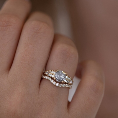925 Sterling zilver gebogen diamant CZ Verlovingsring Stack trouwband