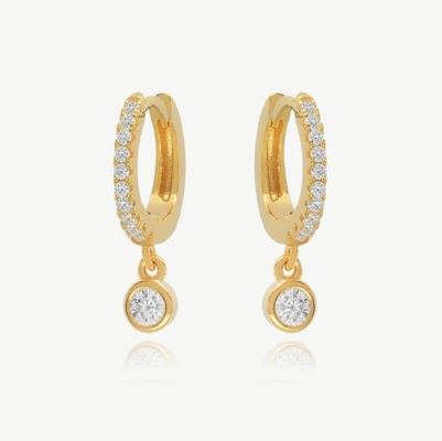 18K goud geplaatst S925 zilver kleine knuffelbandjes met een enkele bezel steen hoepels oorbellen voor vrouwen