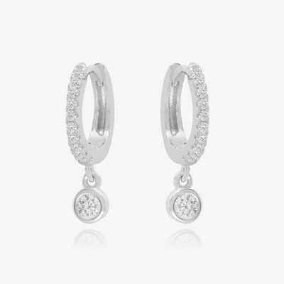 18K goud geplaatst S925 zilver kleine knuffelbandjes met een enkele bezel steen hoepels oorbellen voor vrouwen