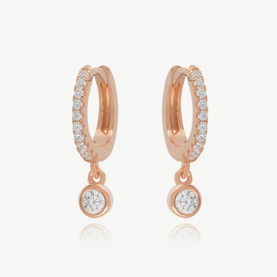 18K goud geplaatst S925 zilver kleine knuffelbandjes met een enkele bezel steen hoepels oorbellen voor vrouwen