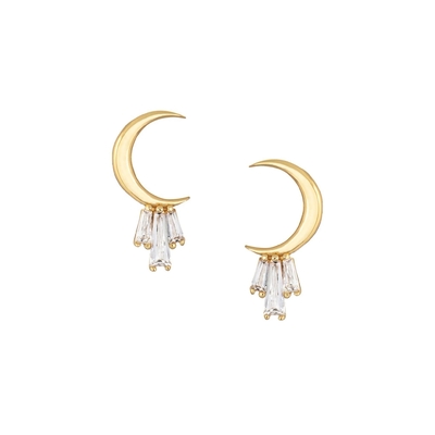 18K goud geplatte 925 Sterling zilver baguette Moon Stud oorbellen voor vrouwen AAA CZ steen