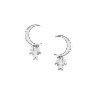 18K goud geplatte 925 Sterling zilver baguette Moon Stud oorbellen voor vrouwen AAA CZ steen