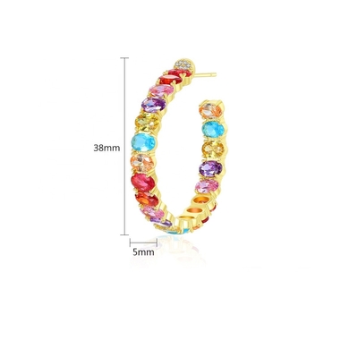 Kleurrijke Braziliaanse 18K gouden hoop oorbellen Oval gesneden koperen oorbellen Hoops