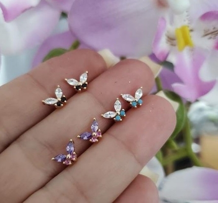 18K goud Marquise Cut Turquoise CZ 925 Sterling Silver Butterfly Stud oorbellen voor vrouwen