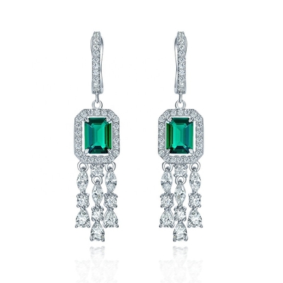 Echt Sterling Zilver 925 Groen Baguette CZ Diamant Lange Hoop oorbellen voor Unisex Wear