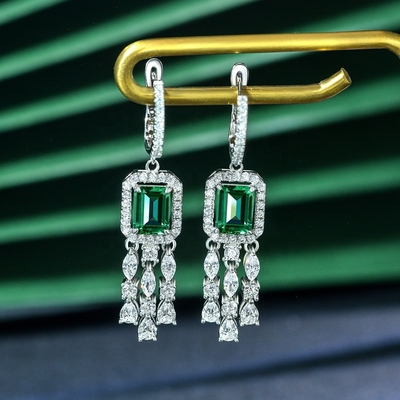 Echt Sterling Zilver 925 Groen Baguette CZ Diamant Lange Hoop oorbellen voor Unisex Wear