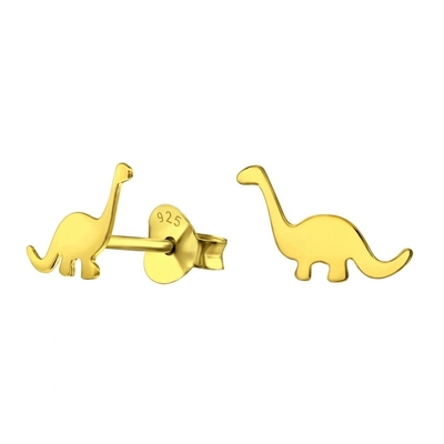 Kinderen Dinosaurus Goud geplatte stud oorbellen 925 Sterling Silver Mini