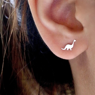 Kinderen Dinosaurus Goud geplatte stud oorbellen 925 Sterling Silver Mini