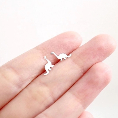 Kinderen Dinosaurus Goud geplatte stud oorbellen 925 Sterling Silver Mini