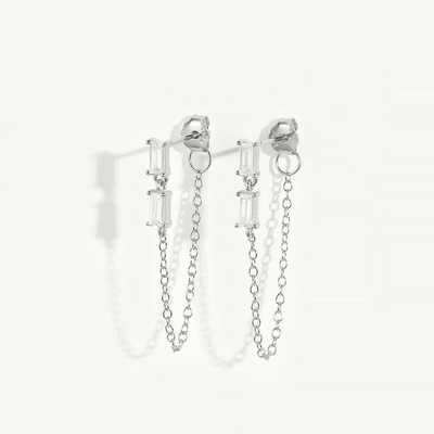 Verkoop Baguette Cube Zircon Threader Stud Oorbellen Juwelen 925 Sterling zilver voor vrouwen