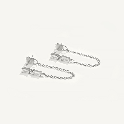Verkoop Baguette Cube Zircon Threader Stud Oorbellen Juwelen 925 Sterling zilver voor vrouwen