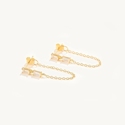 Verkoop Baguette Cube Zircon Threader Stud Oorbellen Juwelen 925 Sterling zilver voor vrouwen
