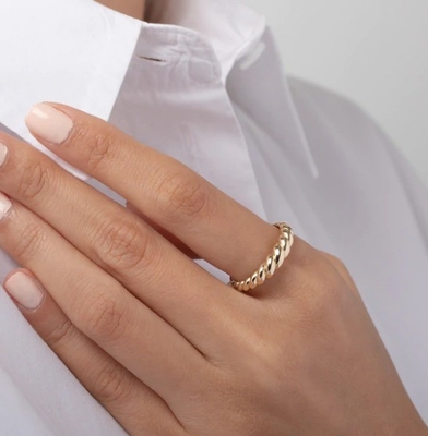 Verbazingwekkende barokke 14K gouden vervorming Twist 925 Sterling zilver vrouwen ring Tarnish gratis sieraden