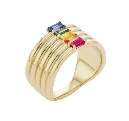 18K vergulde regenboog baguette cut CZ multi mode 925 sterling zilver vrouwen ringen