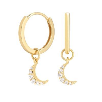 Dangle Moon Hoop oorbellen 925 zilver voor vrouwen Braziliaanse goud bekleed 18K Custom juwelen