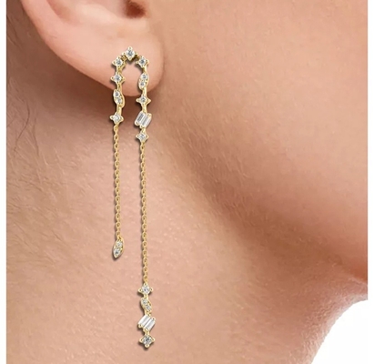 2024 Braziliaanse goudgeplatte drop chain oorbellen vrouwen 925 sterling zilver oorbellen