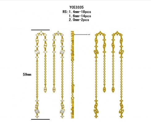 2024 Braziliaanse goudgeplatte drop chain oorbellen vrouwen 925 sterling zilver oorbellen