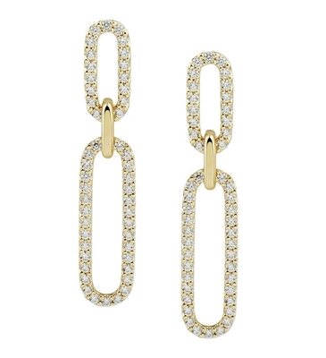 Wit Kubisch CZ 18K Goudverzorging Pave Link Drop Oorbellen Vrouwen Mode Juwelen