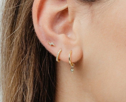 Optie Steenkleur Trendy 18k Echt Goud Geplatte Hoop Dangle Oorbellen in 925 Sterling Zilver