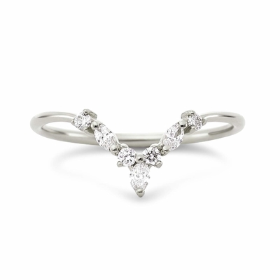 V-vormige stapelringen met rond en markise wit CZ in 925 sterling zilver