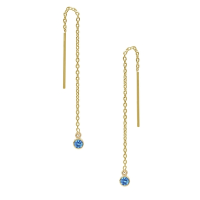 925 Sterling zilver Simply 18K Gold Plated Women's Bezel Drop Chain Threader Earring