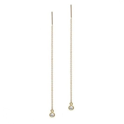 925 Sterling zilver Simply 18K Gold Plated Women's Bezel Drop Chain Threader Earring