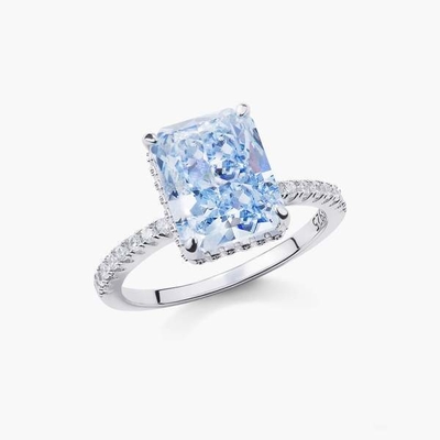 Verzilverde baguette Blauw Diamant 5A Ice Cut CZ Verlovingsring voor vrouwen 925 Sterling zilver