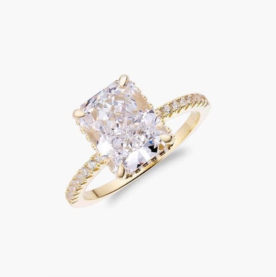 Verzilverde baguette Blauw Diamant 5A Ice Cut CZ Verlovingsring voor vrouwen 925 Sterling zilver