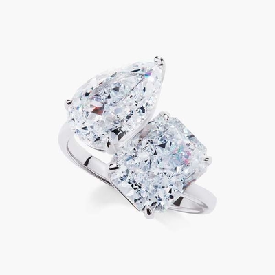 925 Sterling zilver Verlovingsring met twee stenen, met prong en witte CZ stenen
