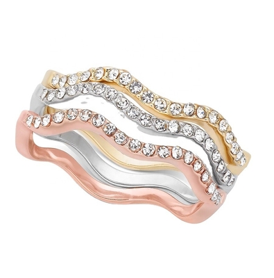 3 stukken Pave Ring Set Rhodium Plated Wave Ring Sterling Silver